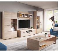 Wohnzimmer-Set 5-teilig Rangement Mural Table Basse Chêne Sonoma Incl. LED
