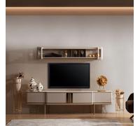 Wohnzimmer Set Beiges Edelstahl Lowboard RTV-Board JVmoebel