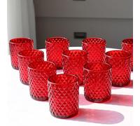 Woho Lot de 12 bougeoirs votifs Rouges en Verre pour Centre de Table de Mariage, bougeoirs en Diamant clouté pour fête de Noël, Vacances, décoration d'intérieur