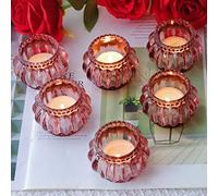 Woho Lot de 6 photophores en Verre doré Rose pour décoration de Saint-Valentin, Bougies Chauffe-Plat en Verre pour fête de Mariage, bougeoirs votifs pour Centre de Table
