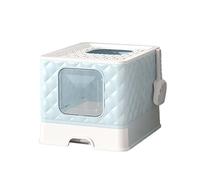 WOHPNLE Bac à litière Semi-fermé pour Chat, Type tiroir, Grand Espace, Toilettes pour Chat, Double Ouverture, Amovible, Pliable, pédale de Sable Tombant, boîtier avec Couvercle (Light Blue)