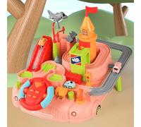 WOHPNLE Jouet de Piste de Course, Volant à glissière par gravité, Ensemble d'aventure de Voiture, Jouet de Course éducatif avec 3 Voitures fonctionnelles, Cadeau de Noël pour garço (Rose)