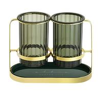 WOHPNLE Support de séchage de baguettes, support à ustensiles transparent amovible en fer PET avec rangement à double cylindre, pot de vaisselle pour l'organisation de la cuisine (Green Gold)