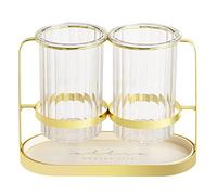 WOHPNLE Support de séchage de baguettes, support à ustensiles transparent amovible en fer PET avec rangement à double cylindre, pot de vaisselle pour l'organisation de la cuisine (White Gold)