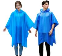 WOHSEROM Pack de 2 Poncho de Pluie Imperméable Adulte EVA Renforcé Réutilisable et Étanche - Cagoule Réglable, Taille Unique (1.4-1.9m) pour Homme et Femme - Bleu (Randonnée, Festival, Sport)