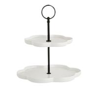 Woideklu Cupcake Stand Support Gâteaux à Deux Niveaux Plateau Dessert Céramique Poignée Unique Adapté pour Banquet Fête Housewarming Décoration Maison, Blanc