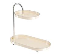 Woideklu Organisateur de Salle de Bain Deux Étages Multipurpose Tablette Maquillage Support Cosmétique Plateau Portable Convient pour Salle de Bain Maquil, Blanc avec argent
