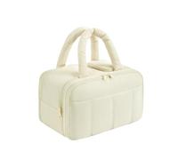 Woideklu Trousse de Toilette de à Suspendre avec Compartiments, Trousse de Maquillage pour Femmes et Hommes, Rangement étanche pour Cosmétiques et Produ, Beige