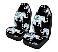 Woisttop Lot complet de 2 housses pour sièges de voiture avant Style bohème Motif mandala éléphant Élastique Sac de protection pour sièges avant pour femmes Accessoires automobiles