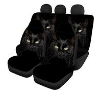 Woisttop Lot complet de 4 housses pour sièges de voiture avant et arrière Ajustement universel Motif chat noir