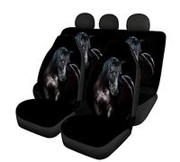 Woisttop Lot complet de 4 housses pour sièges de voiture avant et arrière Ajustement universel Motif cheval noir