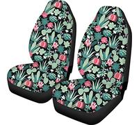 Woisttop Lot de 2 housses de siège avant universelles à motif floral de cactus hawaïen,S'adapte à la plupart des voitures, berlines, camionnettes,Accessoire d'intérieur de voiture hautement élastique