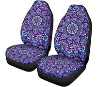 Woisttop Lot de 2 Housses de siège de Voiture avec Motif Mandala et Fleur Violette - Élastique - Protection intérieure de Voitures - Convient à la Plupart des Voitures, camions, camionnettes, SUV,