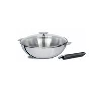 Wok 28 cm Casteline Cristel amovible inox + couvercle verre + 1 poignée