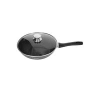 Wok 28 cm Revêtu en Marbre avec Couvercle en Verre et Manche Soft-grip Cheffinger Noir