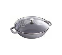 STAUB Wok en Fonte avec Couvercle en Verre et Grille Amovible Inclus, Ø 30 cm, 4,40 L, Gris Graphite