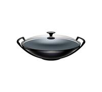 LE CREUSET Wok en fonte émaillée avec couvercle en verre 36 cm Noir Mat