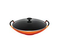 LE CREUSET WOK EN FONTE AVEC COUVERCLE EN VERRE VOLCANIQUE 36 CM