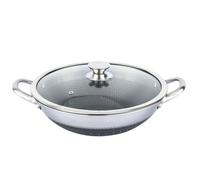 Wok 36cm - CHEFFINGER - Nid d'Abeille - Inox 18/10 - Couvercle en Verre - Anti-rayures