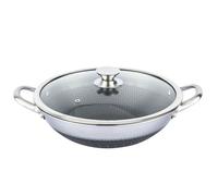 Wok 40cm - CHEFFINGER - Nid d'Abeille - Inox 18/10 - Couvercle en Verre Trempé - Anti-rayures