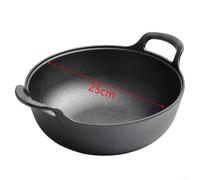 Wok à fond plat 25 cm pour induction gaz électrique | Sol plat pour induction, gaz, électrique ; avec couvercle en bois, 25 cm de diamètre, noir anodisé