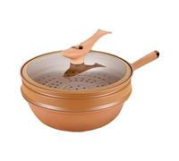 Wok À Fond Plat Concentré D'énergie Avec Panier Vapeur - Poêle Antiadhésive En Argile Wok Antiadhésif Wok En Fer Avec Couvercle, Batterie De Cuisine Chinoise Pour Induction, Wok Anti-adhésif