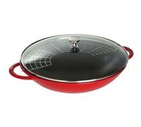 STAUB Wok en Fonte avec Couvercle en Verre et Grille Amovible Inclus, Ø 37 cm, 5,7 L, Cerise