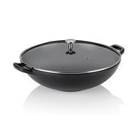 Kela Wok en fonte CALIDO 36 cm – émaillé, induction, avec couvercle en verre, noir