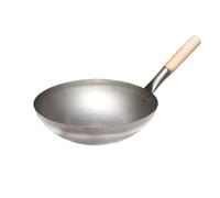 Wok Chinois Ø 30 Cm En Acier, Manche En Bois, Fond Rond