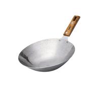 Wok chinois traditionnel en acier inoxydable avec poignée en bois 26 cm