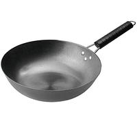 Wok Cuisine ménage en Acier au Carbone Casserole antiadhésive avec poignée en Bois poêle adaptée à la cuisinière à gaz cuisinière à Induction