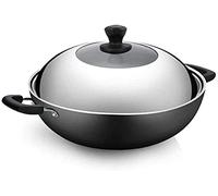 Wok de Cuisine en Fonte Non revêtue, avec Doubles poignées et Couvercle Visible en Acier Inoxydable pour cuisinière à Induction