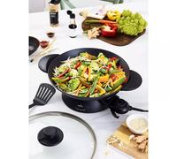 riviera&bar Wok Électrique Expert 5L - Cuve en Fonte d'Aluminium, Couvercle en Verre, Thermostat Réglable 10 Positions, Cuisson Polyvalente et Nettoyage Facile - Pour 8 Personnes - Noir