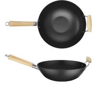 Wok en acier au carbone avec poignées en bois, diamètre 324 mm