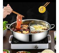 Wok en acier inoxydable avec poêle divisée de 28 cm, double surface de cuisson pour différents plats, convient pour cuisinière à induction et cuisinière à gaz, pour les dîners de famille ou les fêtes
