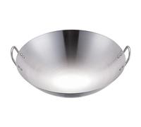Wok en acier inoxydable, poêle à frire chinoise à double oreille non enduite, poêle ronde pour remuer et frire (38 cm)