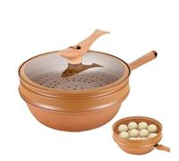 Wok En Argile Antiadhésif Avec Panier Vapeur, Poêle Antiadhésive En Argile, Cuisson À La Vapeur Et Cuisson Tout En 1, Poêle Wok Avec Couvercle, Pour Cuisinière Électrique, À Induction Et À Gazs