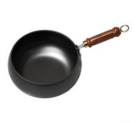 Wok en fer forgé à la main de 24 cm avec couvercle en verre pour induction au gaz, cuisinière électrique, construction en fer résistant à la rouille (A)
