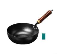Wok en fer martelé 20/24/26 cm, noir non enduit, pour la préparation des aliments pour bébés, grand ventre (20 poêles frites + tampon à récurer)