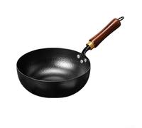 Wok en fer martelé 20/24/26 cm noir sans revêtement pour la maison, la cuisine, la préparation des aliments pour bébés, grand ventre (20 casseroles brouillées + couvercle en bois + tampon à récurer)