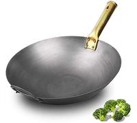 Wok en fer traditionnel chinois fait à la main - Poêle en fer non revêtue - Cuisinière à gaz et à induction - 38 cm