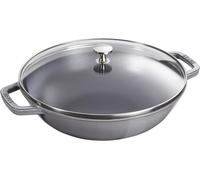 Wok En Fonte Avec Couvercle En Verre Et Grille Amovible Inclus, Ø 30 Cm, 4,40 L, Gris Graphite