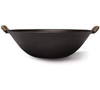 Wok en fonte fait à la main, sans revêtement, sans peinture, fond plat, compatible induction - 32 cm