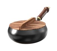 Wok en fonte poêle profonde 24 cm, wok avec poignée en bois, sans revêtement, multifonction, induction et cuisinière