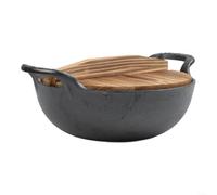 Wok en Fonte pour brute Fond Plat 20cm avec Couvercle Wok en(B)