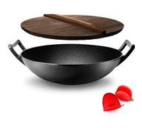 Wok en Fonte Pré-assaisonnée - Nutrichef - Noir Noir G