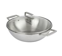 Wok en inox Ø28 cm, 2 anses fixes, avec couvercle en verre Cristel