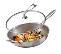 Wok en titane non revêtu, antiadhésif, 32 cm / 34 cm, acier inoxydable, construction à trois couches, compatible avec les ustensiles métalliques, convient à l'induction 32cm
