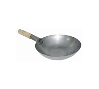 Vogue Poêle fond plat en acier doux 356 mm, manche en bois qui reste froid, facile à assaisonner, cuisine de style asiatique, cuisson de nouilles sautées, utilisation commerciale ou domestique, K297