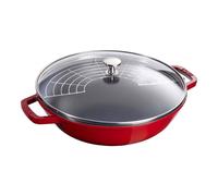 Wok Fonte émaillée Couvercle verre Staub D30 Rouge Cerise PR